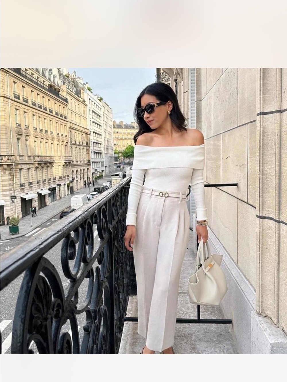 Zara Off-Shoulder White Fold-Over Ribbed Top